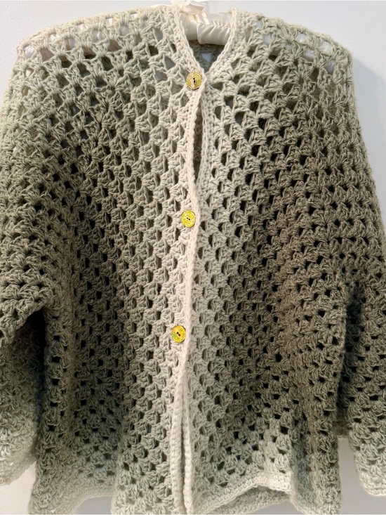 Handmade Sweaters - NWT Handmade Asparagus Ombre Granny Kimono Cardi. Size M/L